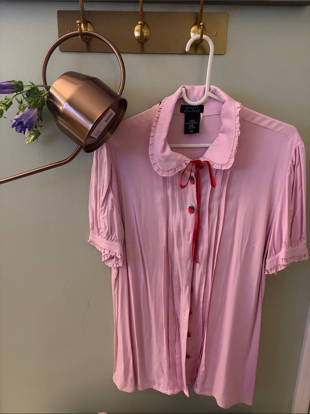 Pink Short Sleeve Button-Up Nightshirt